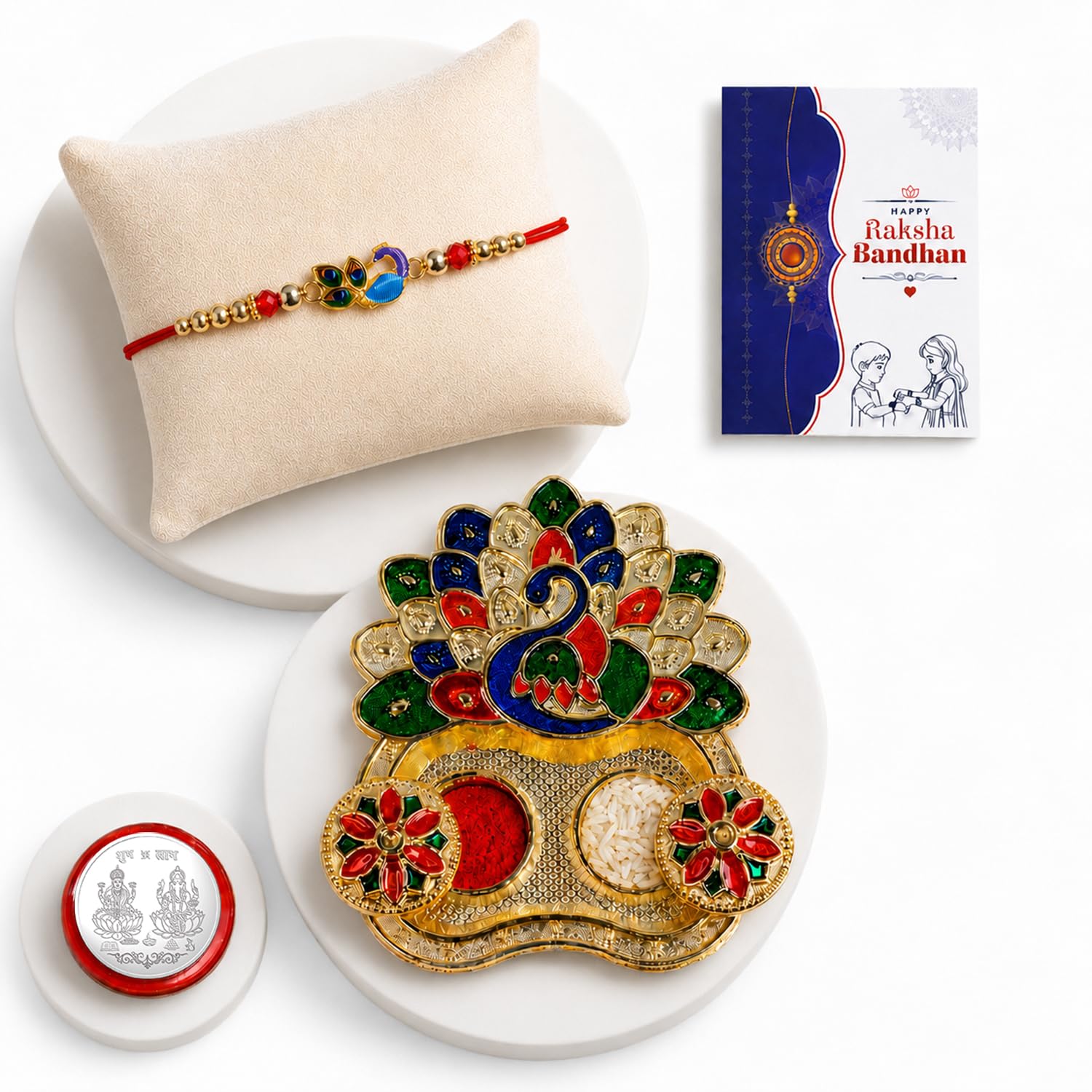 Peacock Multicolor Rakhi for Brother & Bhaiya with Peacock Shape | Pack of 5