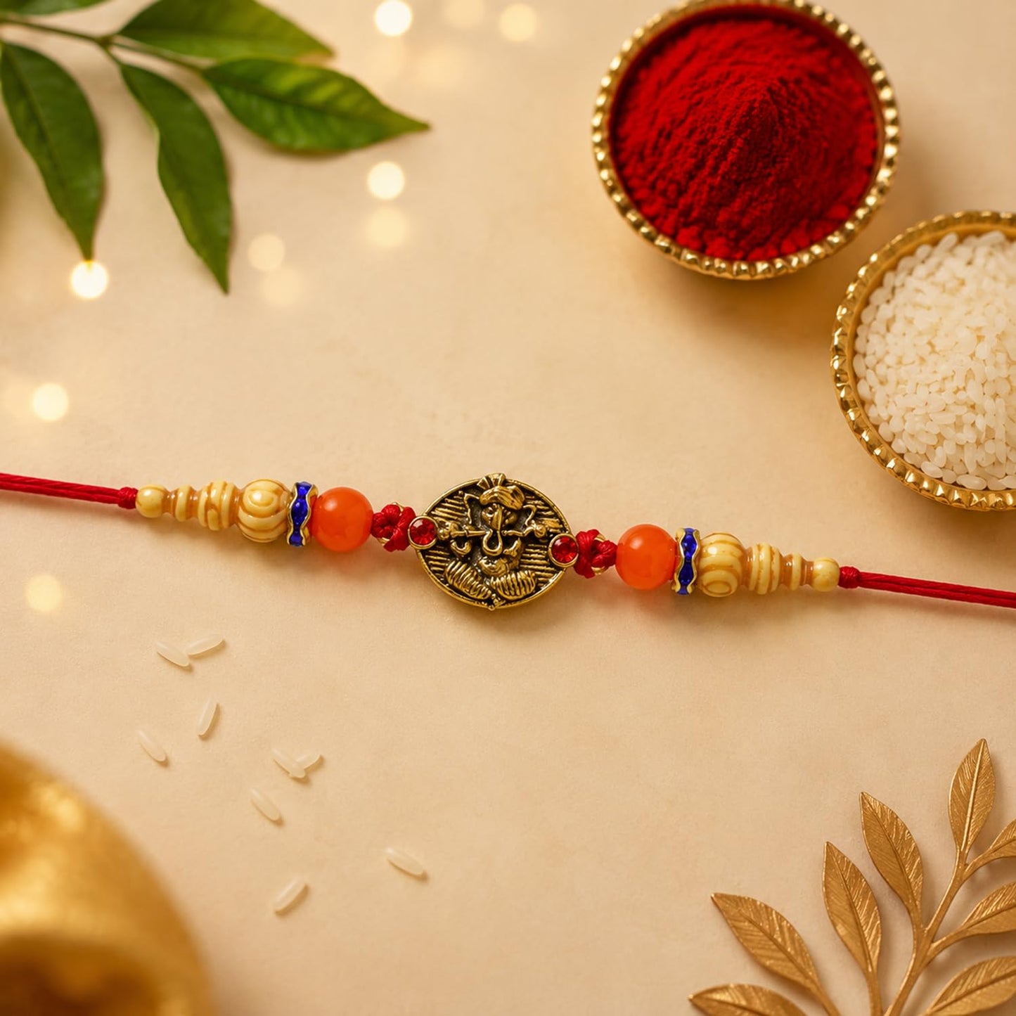 Ganesha Multicolor Rakhi for Brother & Bhaiya with Shri Ganesh Pooja | Pack of 5