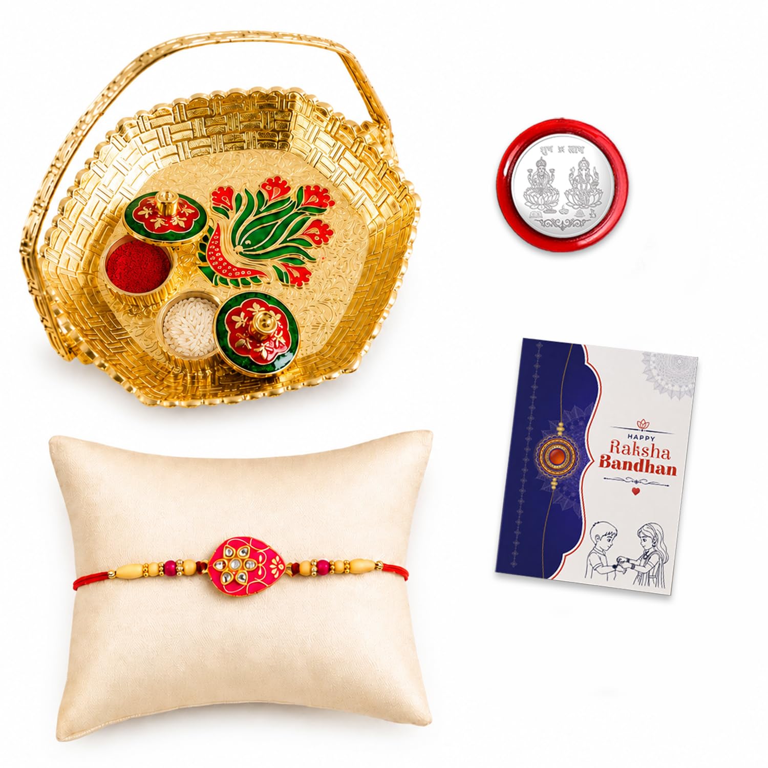 OM Multicolor Rakhi for Brother & Bhaiya with Basket-Topli Pooja | Pack of 5