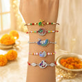 Designer Delightful Rakhi for Brother with Roli Tikka & Greeting Card, Pack of 8