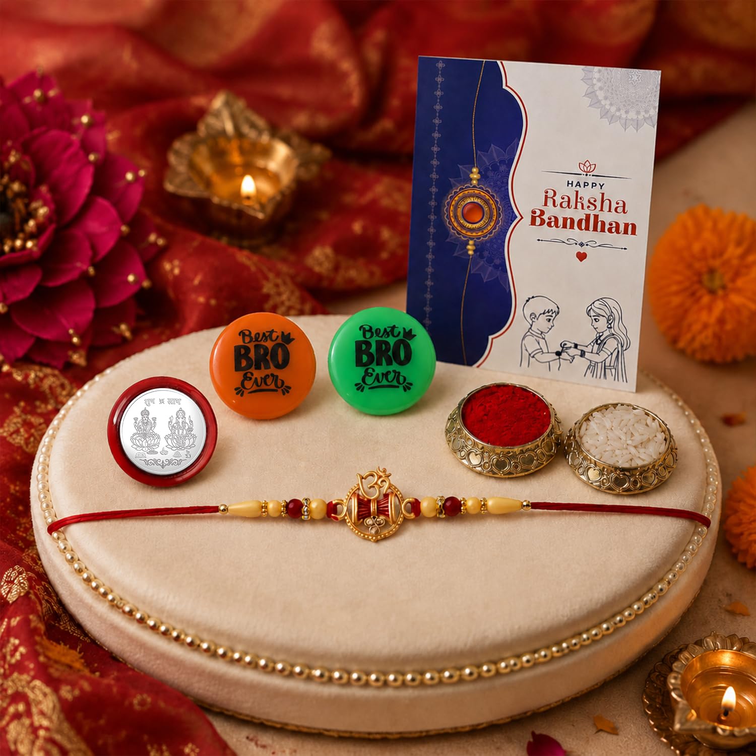 Rakhi Set for Brother (Set of 1) – Om with Damru Rakhi Combo with Roli Chawal