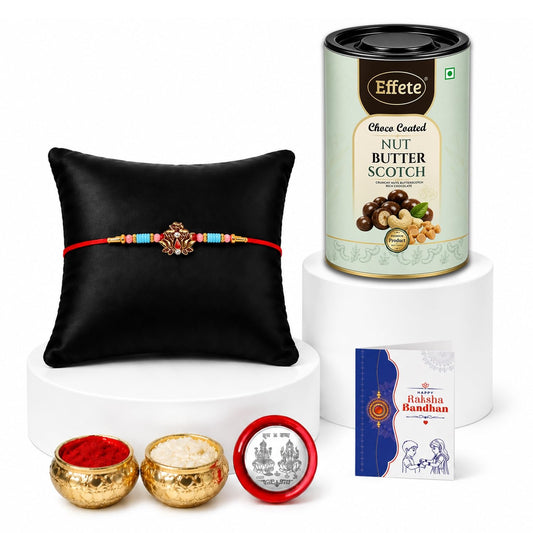 Lotus Rakhi for Brother with Butter Scotch 96gm, Roli Tikka & Card, Pack of 5