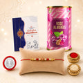 Simple Rakhi for Brother with Rose Almond 96gm, Roli Tikka & Card, Pack of 5
