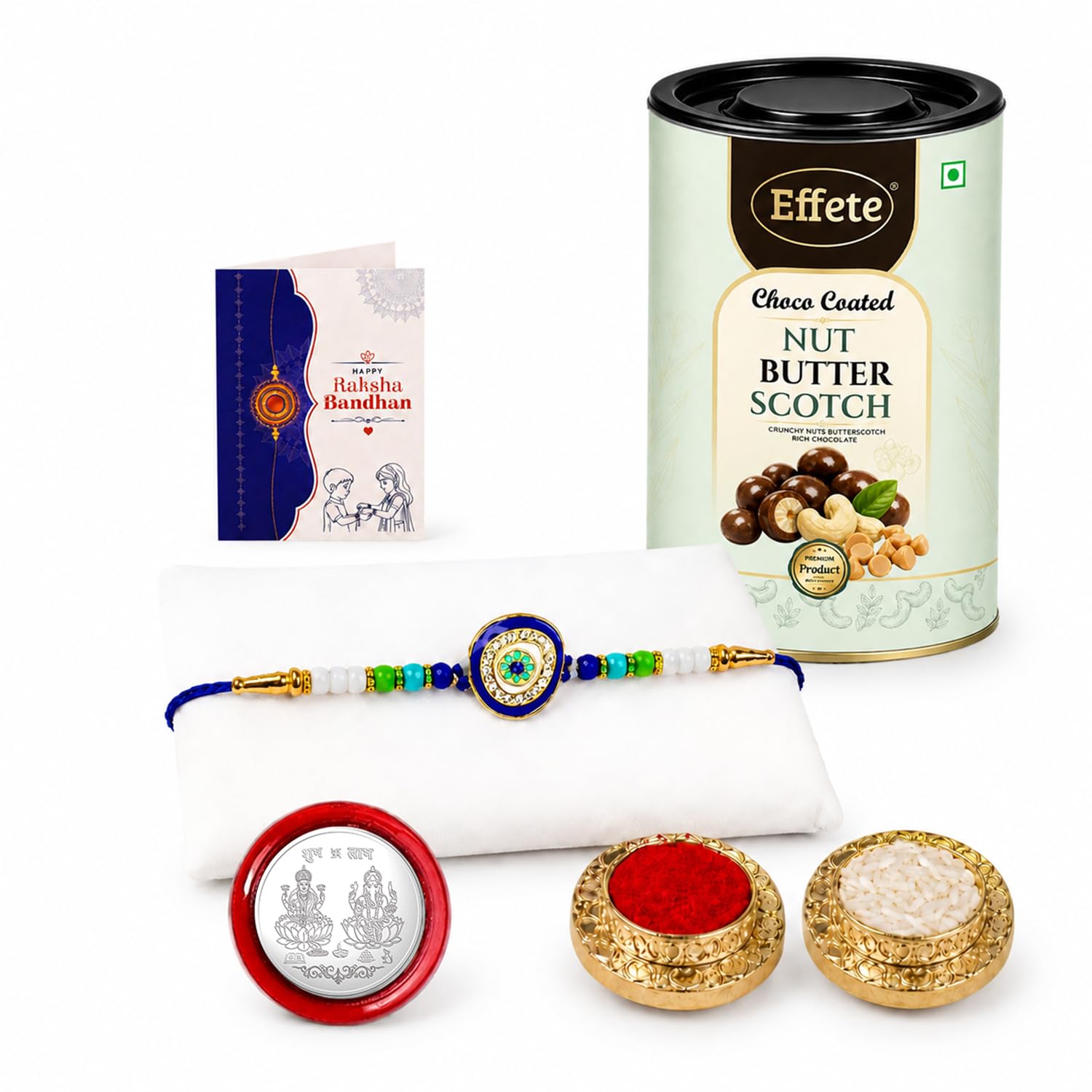 Evil Eye Rakhi for Brother with Butter Scotch 96gm, Roli Tikka & Card | Pack of 5
