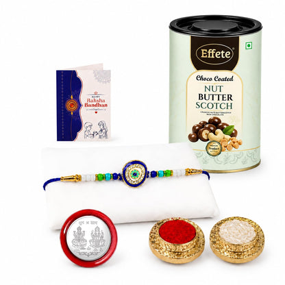 Evil Eye Rakhi for Brother with Butter Scotch 96gm, Roli Tikka & Card | Pack of 5