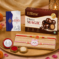 Om Rakhi for Brother with Choco Magic 96gm, Roli Tikka & Greeting Card, Pack of 6