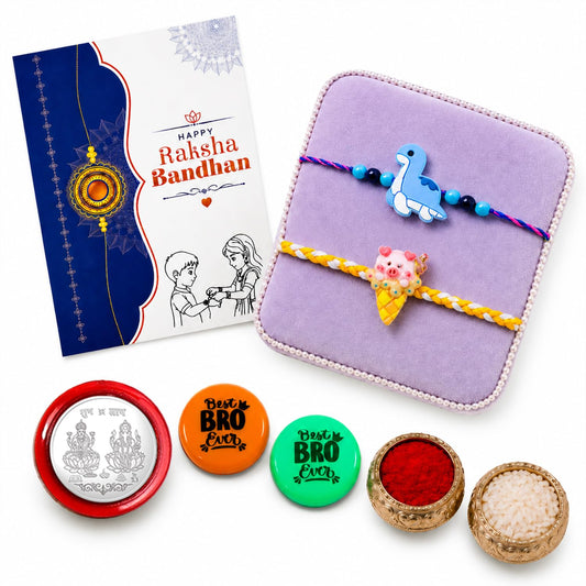 Multicolor Rakhi Combo with Dinosaur, Pig Rakhi, Multicolour | Pack of 7