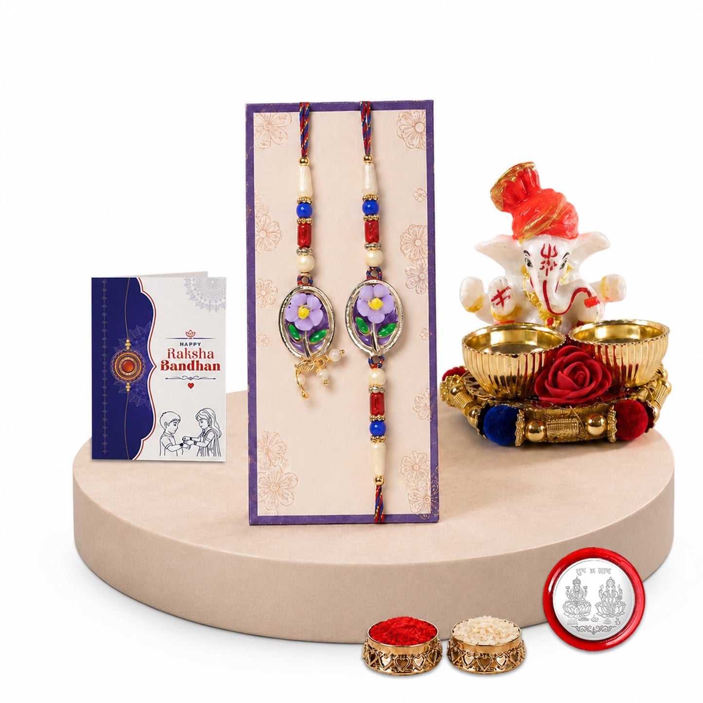 Designer Elegant Multicolor Flower Rakhi Combo for Brother Bhaiya | Pack of 5