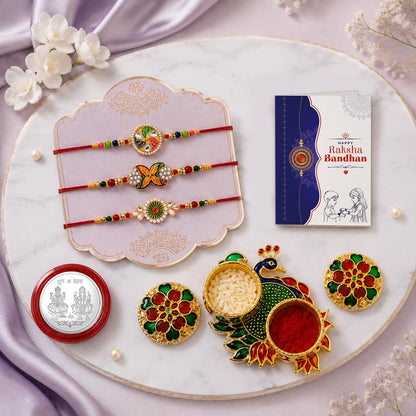 Round Rakhi for Brother with Pooja Thali - Rakshabandhan Gift Set, Pack of 7