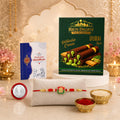 Deity Rakhi for Brother with Pistachio Wafer Rolls, Roli Tikka & Card, Pack of 5