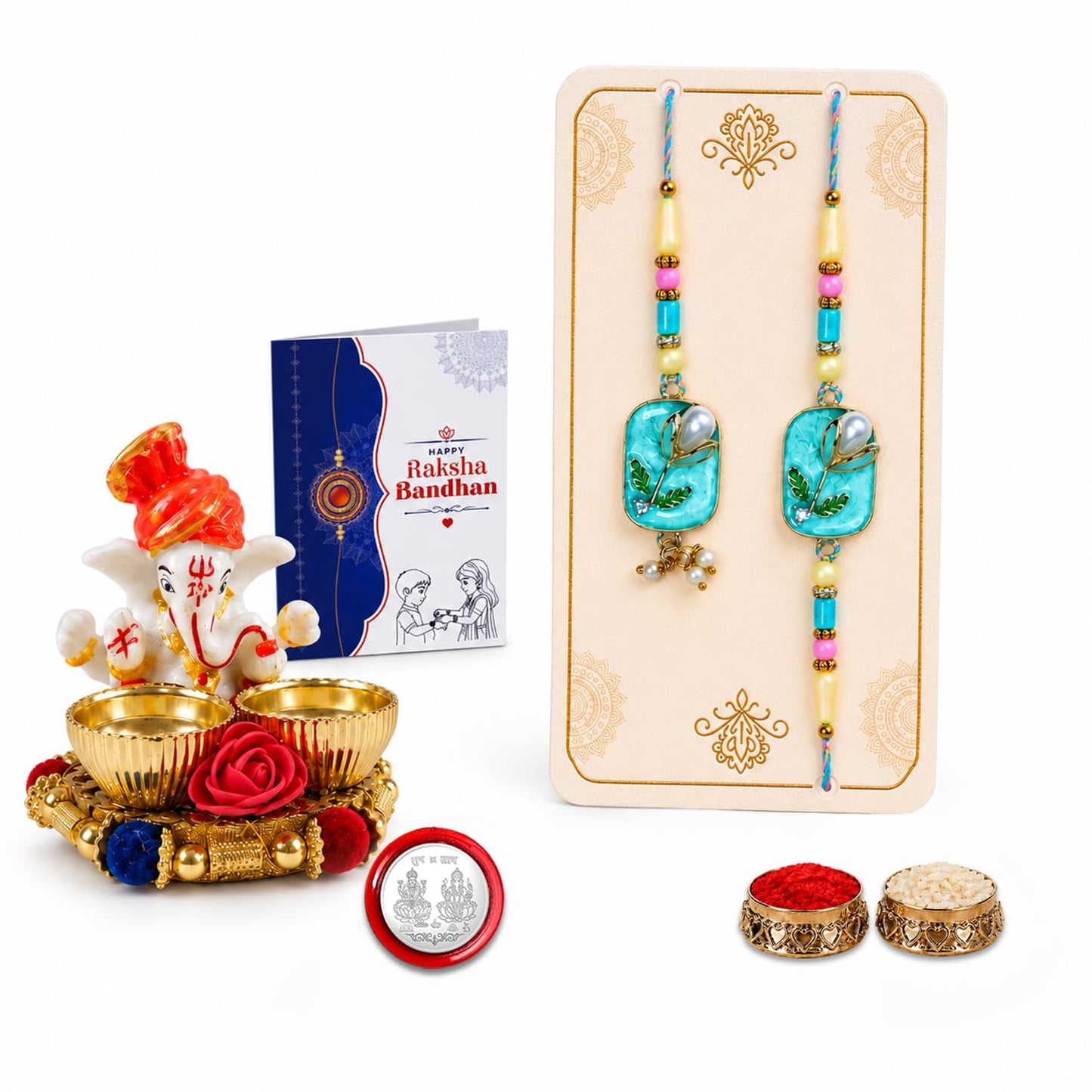 Designer Elegant Multicolor Lumba Rakhi Combo for Brother Bhaiya Bhai | Pack of 5