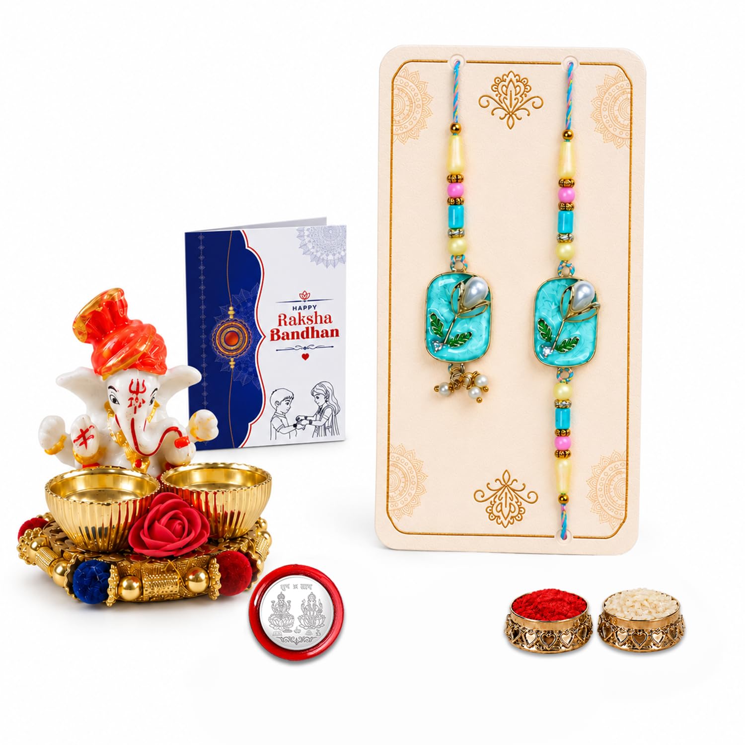 Designer Elegant Multicolor Lumba Rakhi Combo for Brother Bhaiya Bhai | Pack of 5