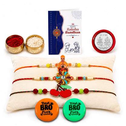 Multicolor Rakhi Deity Charm,Kundan,Cherry Charm & Multicolour | Pack of 8