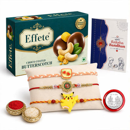 Clay Rakhi for Brother with Butter Scotch 32gm, Roli Tikka & Card, Pack of 7