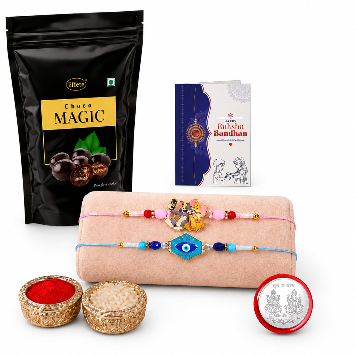 Evil Eye Rakhi Combo - Raksha Bandhan Gift with Choco Magic Standy Pouch, Pack of 6