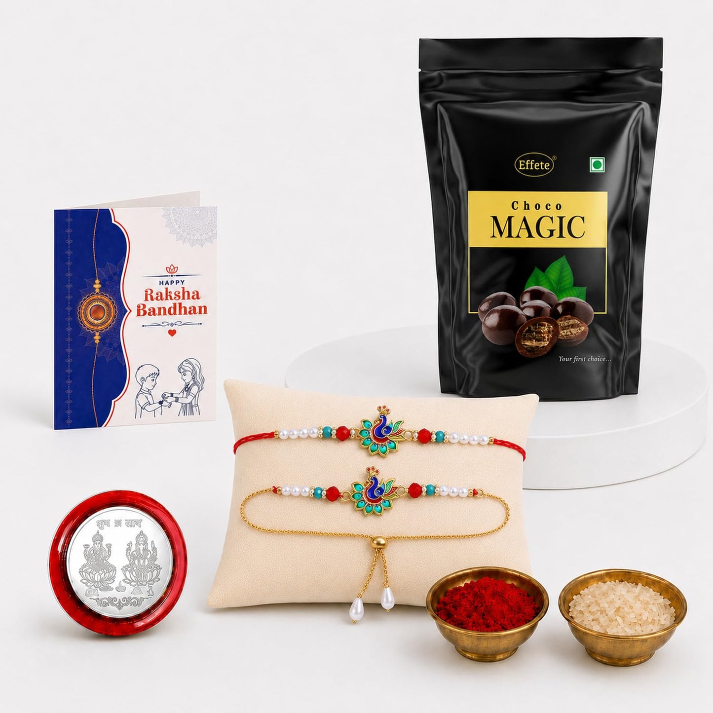 Rakhi for Brother with Chocolate Magic Pouch - Raksha Bandhan Gift, Pack of 5