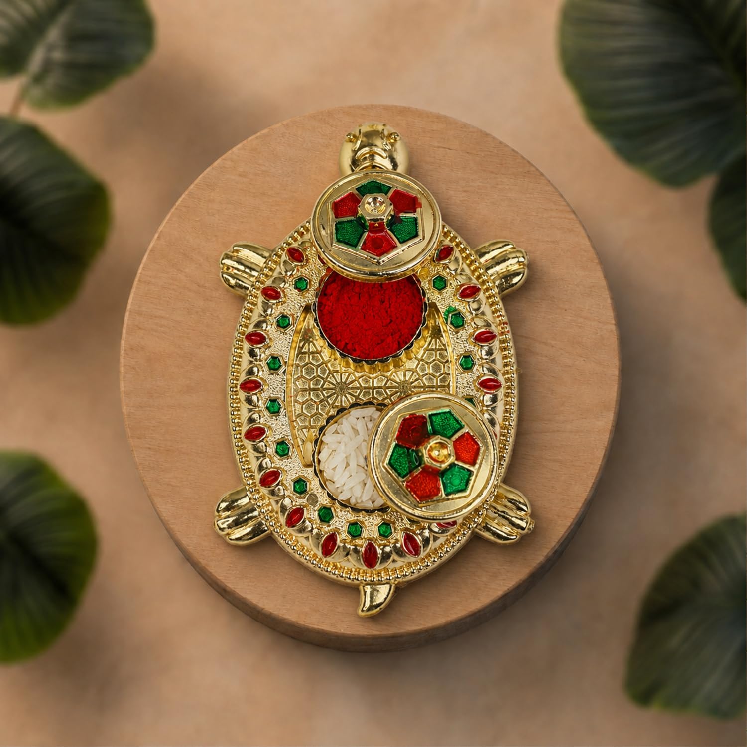 Multicolor Round Bracelet/Rakhi & Turtle shape Pooja Thali with Silver Color Pooja Coin, Tikka/Tilak Set & Greeting Card, Rakhi Gift Hamper (Pack of 6) For Raksha Bandhan