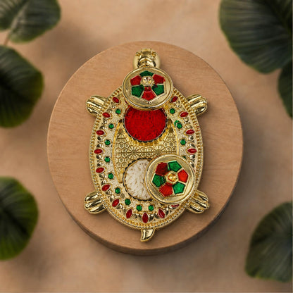 Multicolor & Turtle shape Pooja Thali with Silver Color Pooja Coin, Roli Chawal Rakhi For Raksha Bandhan