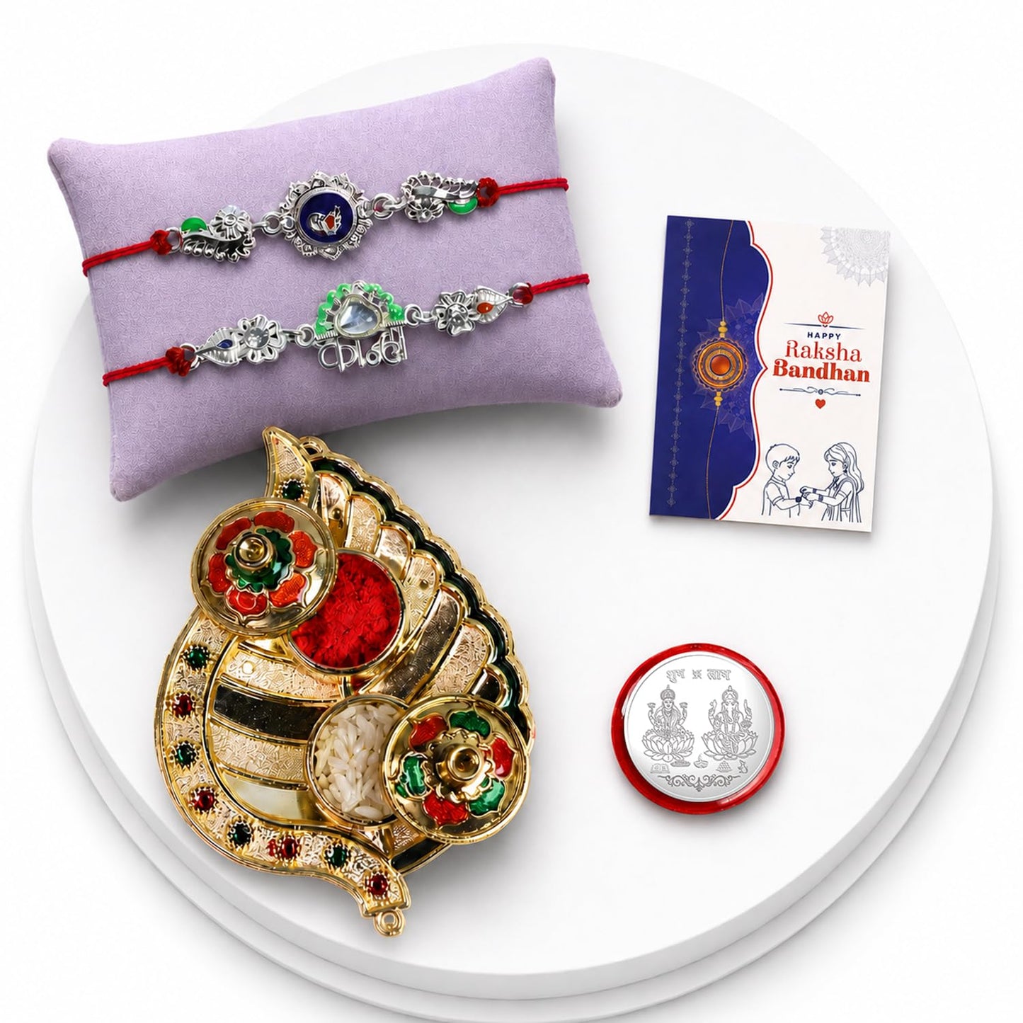 Peacock, Kanha Multicolor Rakhi for Brother & Bhaiya with Leaf Shape | Pack of 6