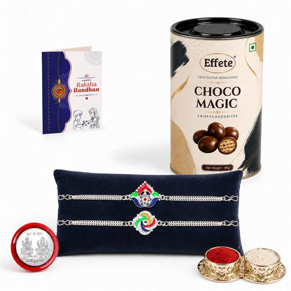 Designer Rakhi for Brother with Choco Magic 96gm, Coin & Card, Pack of 6 | Ethnic