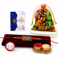Rectangle Shape Rakhi for Brother with Assorted Treats, Coin & Card, Pack of 5