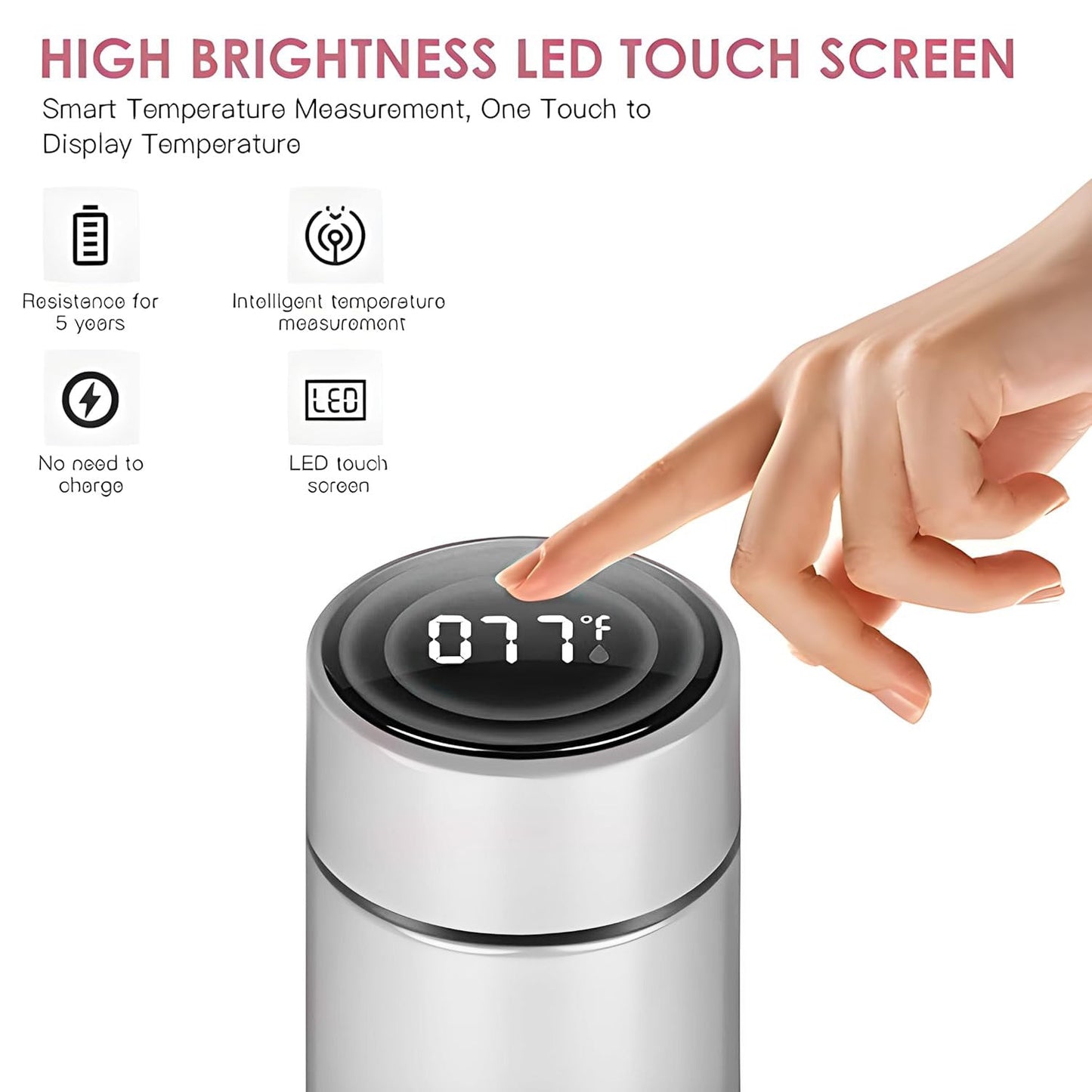 Personalized Stainless Steel Smart Water Bottle with Smart LCD Temperature Touch - 500ML