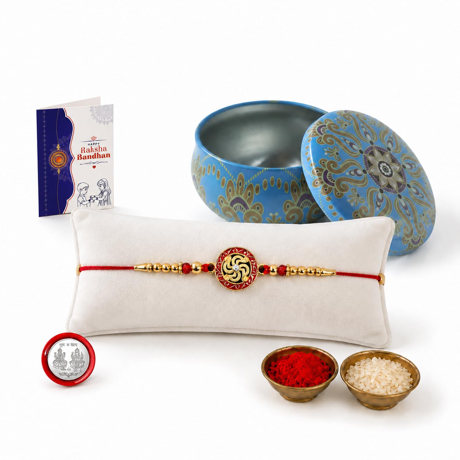 Golden Swastik Multicolor Rakhi for Brother & Bhaiya | Pack of 5