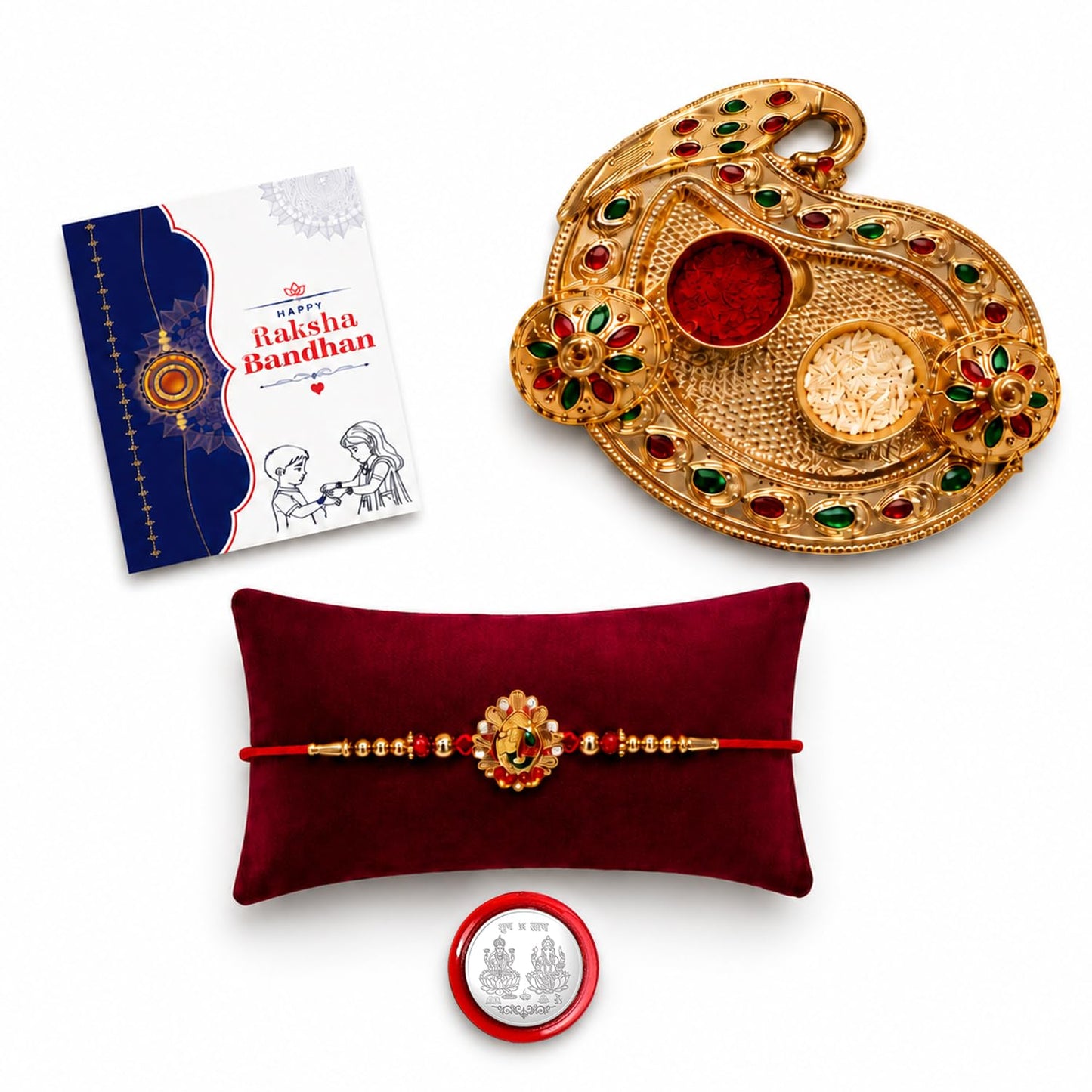 Peacock Multicolor Rakhi for Brother & Bhaiya with Art Design Pooja | Pack of 5