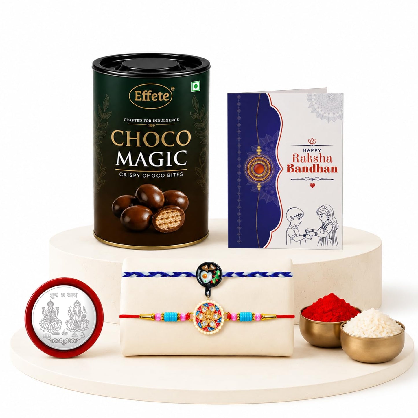 Frying Pan Charm Rakhi for Brother with Choco Magic 96gm, Coin & Card, Pack of 6