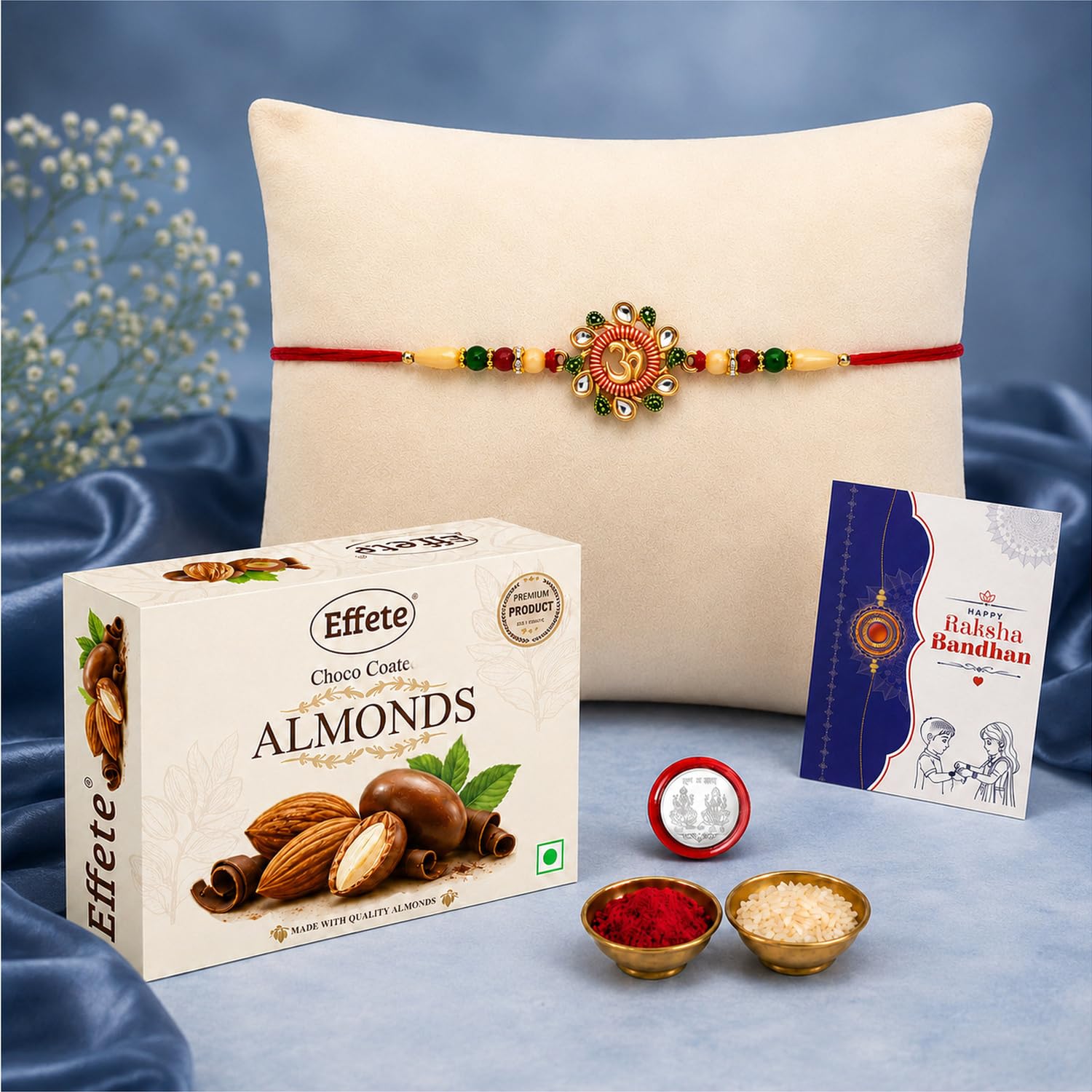 OM Rakhi for Brother with Chocolate 32gm - Raksha Bandhan Gift Set, Pack of 5