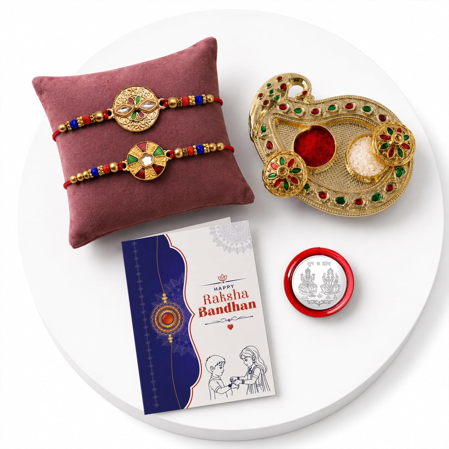 Round Multicolor Rakhi for Brother & Bhaiya with Art Design Pooja | Pack of 6