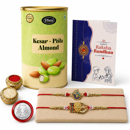 Lion Rakhi for Brother with Kesar-Pista Almond 96gm, Roli Tikka & Card, Pack of 6