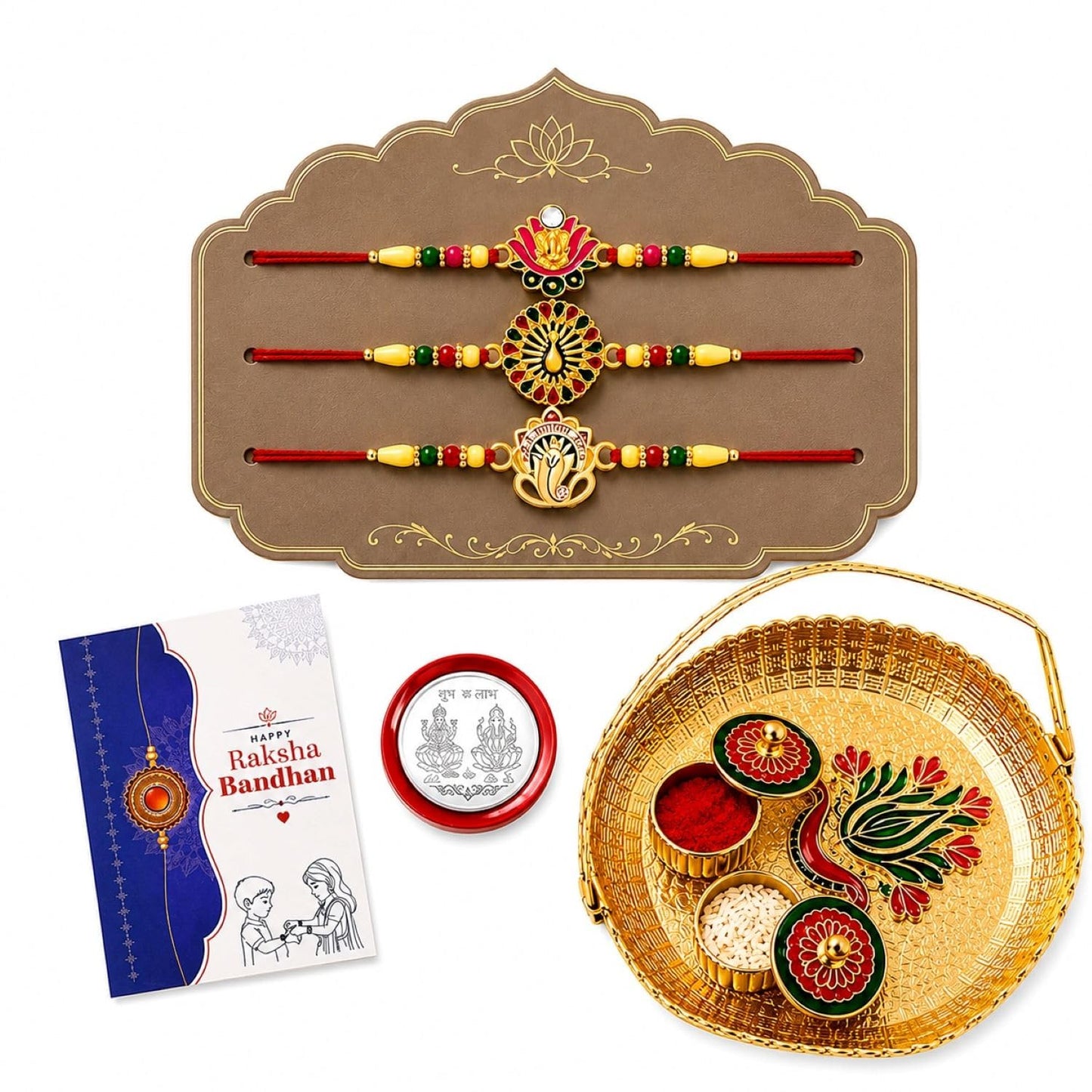 Rakhi for Brother with Topli Pooja Thali - Raksha Bandhan Gift Set, Pack of 7