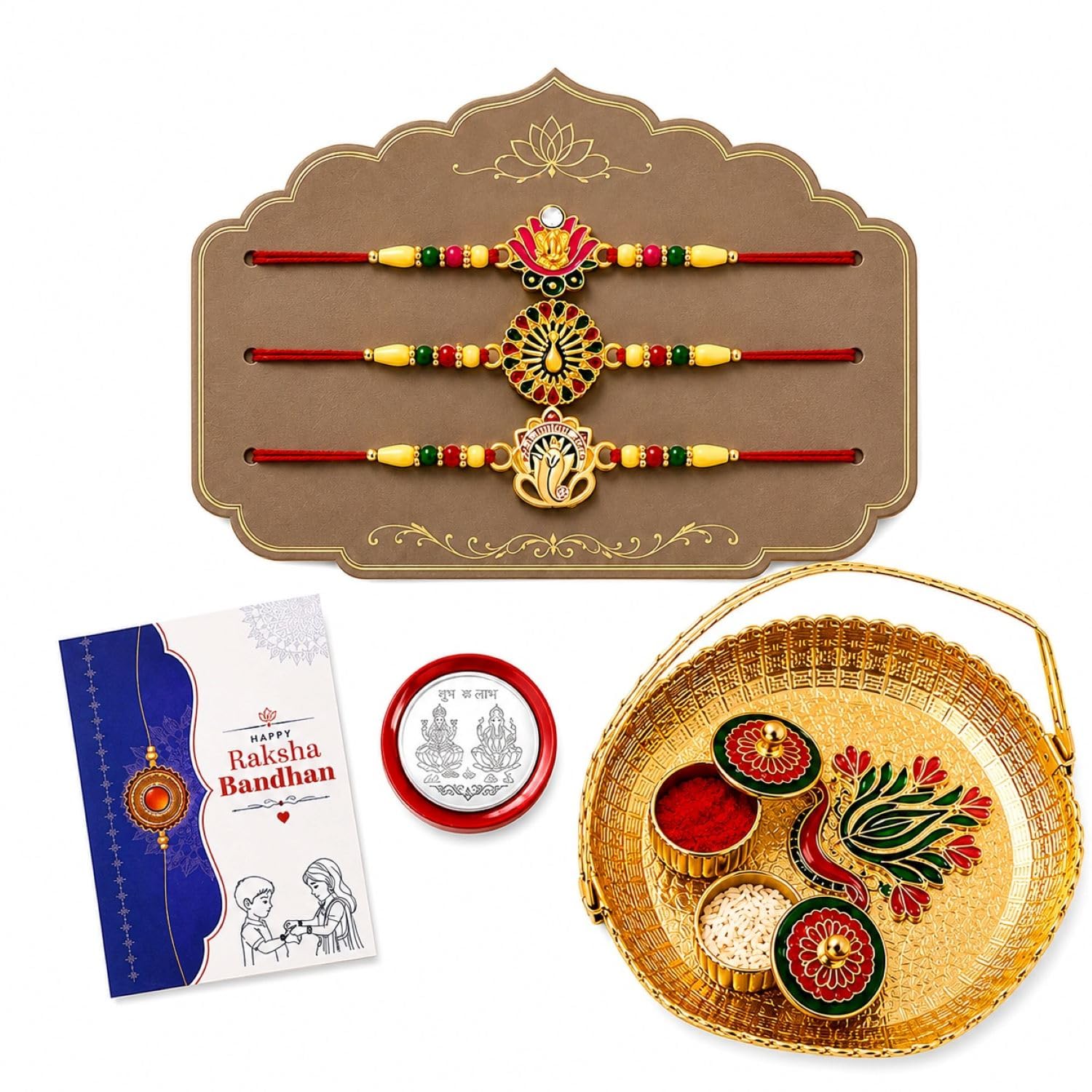 Rakhi for Brother with Topli Pooja Thali - Raksha Bandhan Gift Set, Pack of 7
