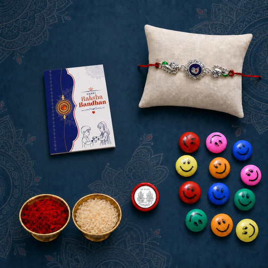 Peacock Multicolor Rakhi for Brother & Bhaiya with Decorative Magnets | Pack of 5