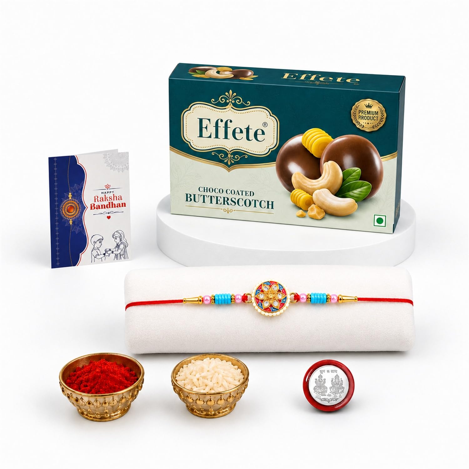 Colorful Round Shape Rakhi for Brother with Butter Scotch 32gm, Pack of 5