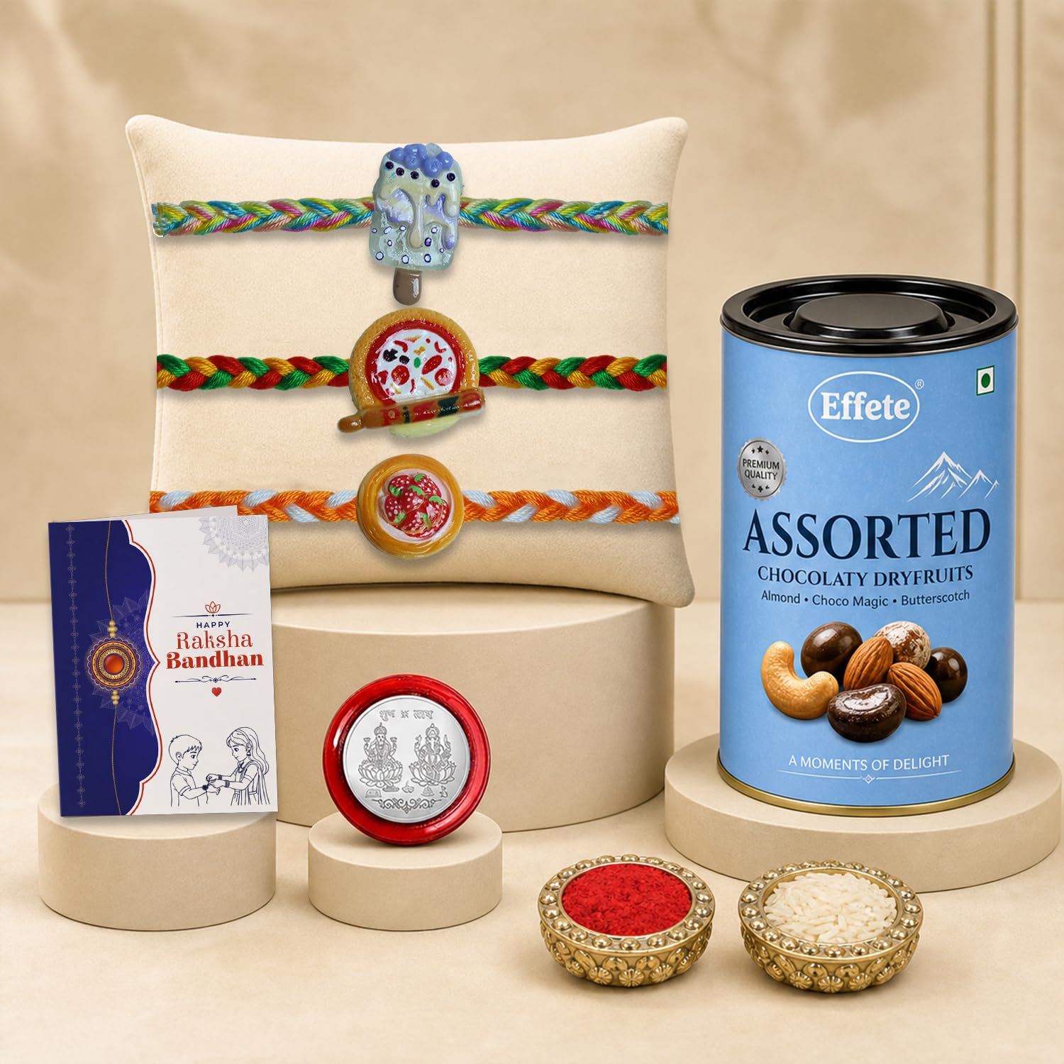 Food Rakhi for Brother with Choco Dryfruits 96gm, Roli Tikka & Card, Pack of 7