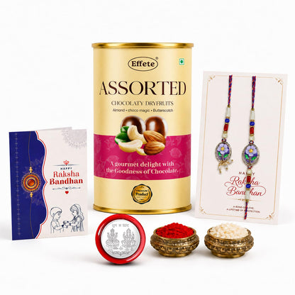 Flower Rakhi for Brother with Emperor Chocolate, Roli Tikka & Card, Pack of 6
