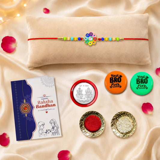 Flower Multicolor Rakhi for Brother & Bhaiya with Decorative Magnets | Pack of 5