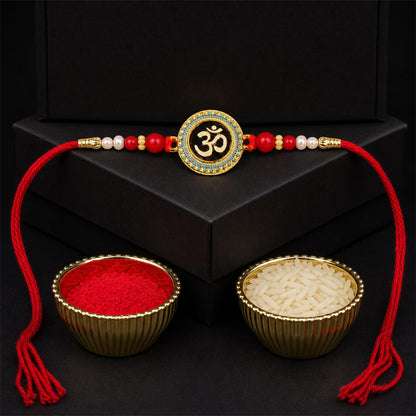Om Rakhi for Brother with Choco Dryfruits 96gm, Roli Tikka & Card, Pack of 5