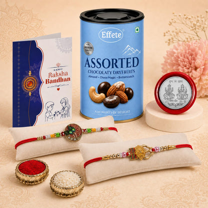 Peacock Rakhi for Brother with Choco Dryfruits 96gm, Coin & Card | Pack of 6