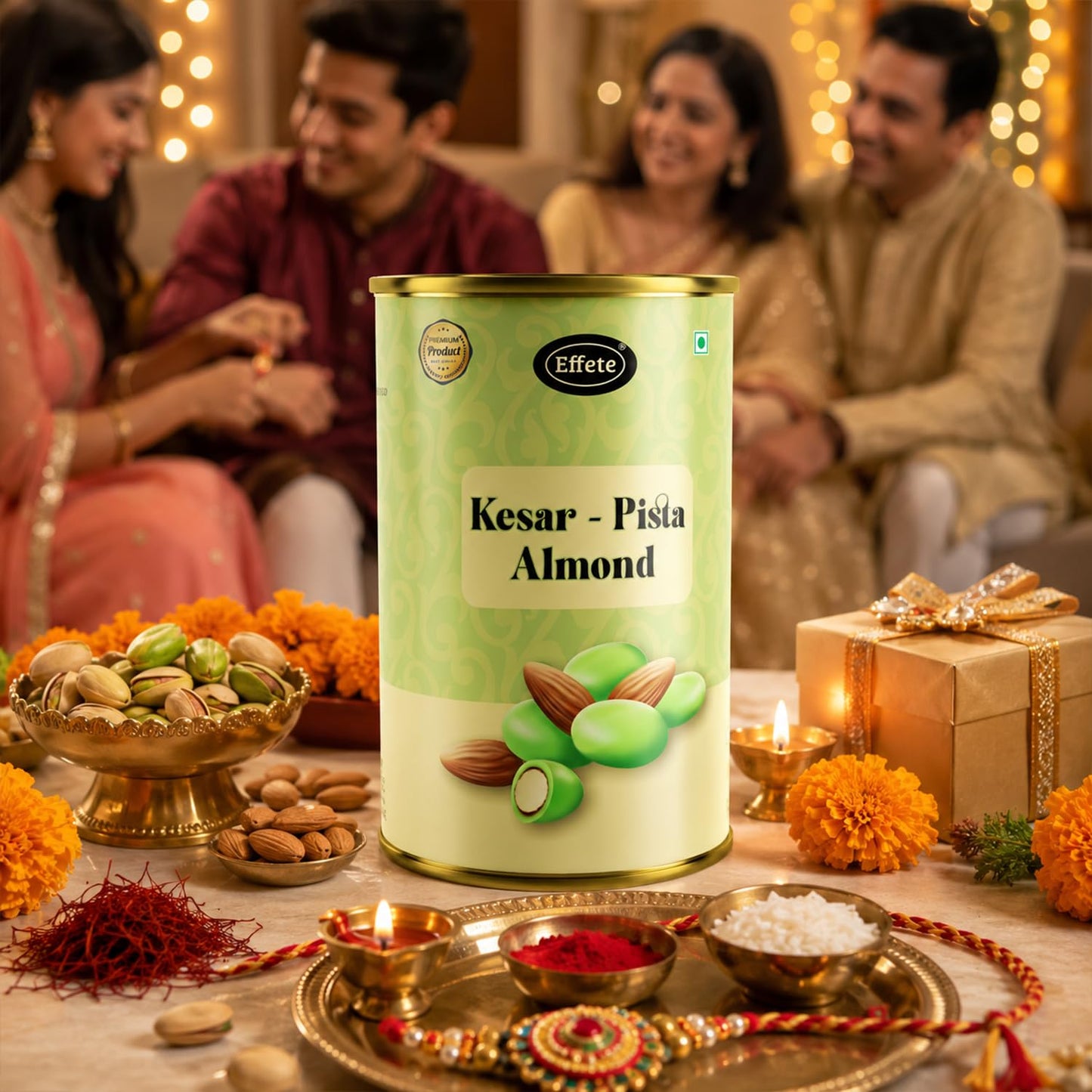 Lion Rakhi for Brother with Kesar-Pista Almond 96gm, Roli Tikka & Card, Pack of 6