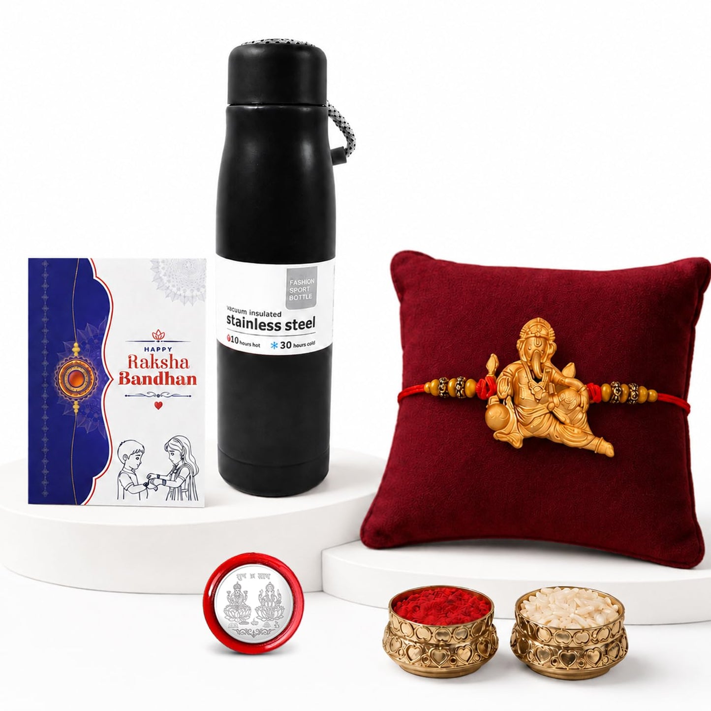 Ganesha Multicolor Rakhi for Brother & Bhaiya with Vacuum Insulated | Pack of 5