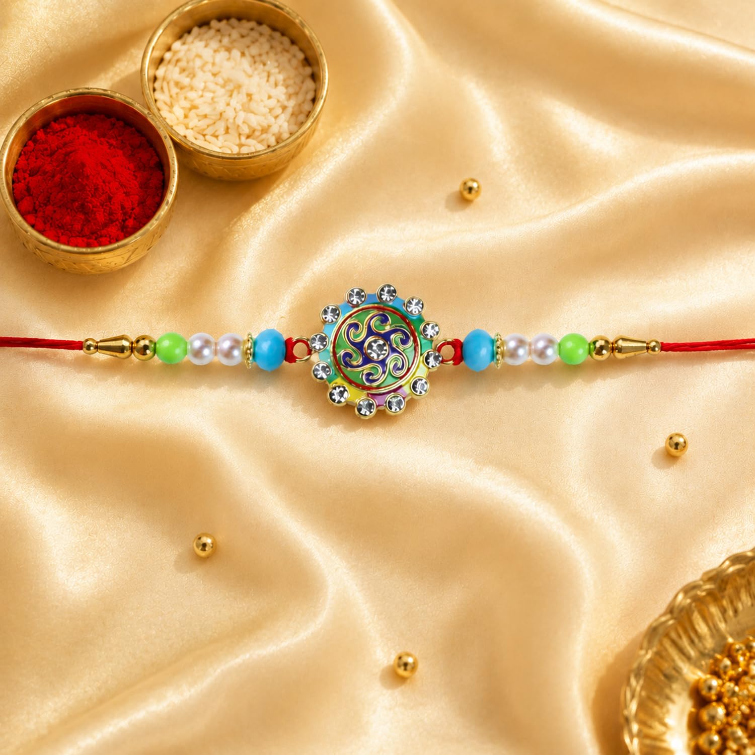 Peacock, Jagannath, Round Multicolor Rakhi for Brother & Bhaiya | Pack of 7