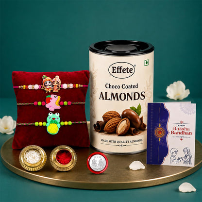 Krishna Radha Rakhi for Brother with Choco Almonds 96gm, Coin & Card, Pack of 7