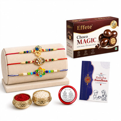 OM Rakhi for Brother with Chocolate 96gm - Raksha Bandhan Gift Set, Pack of 7