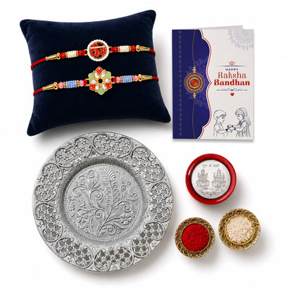 Veera Multicolor Rakhi for Brother & Bhaiya with Pooja Thali - Raksha | Pack of 6