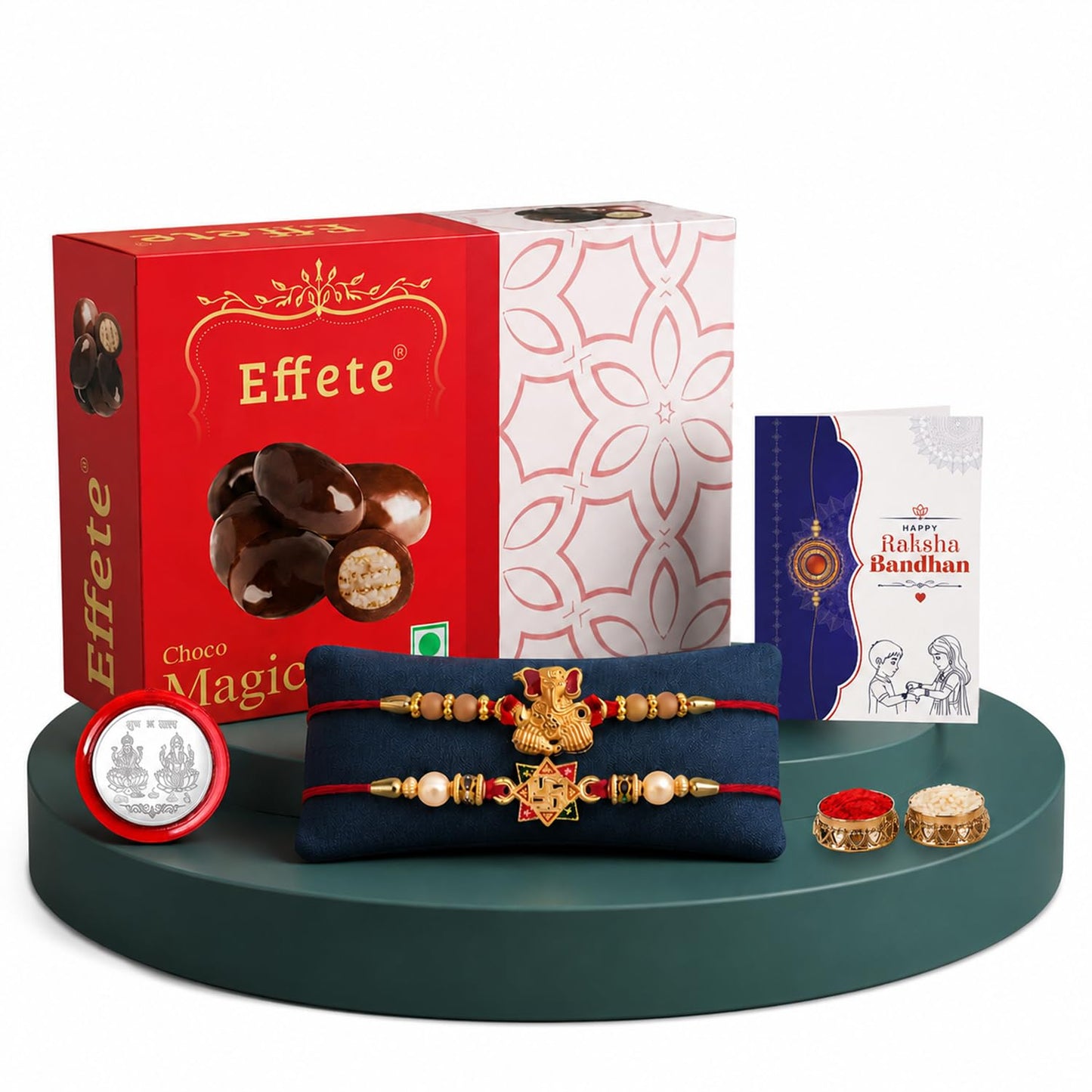 Ganesha Rakhi for Brother with Choco Magic 32gm, Roli Tikka & Card | Pack of 6