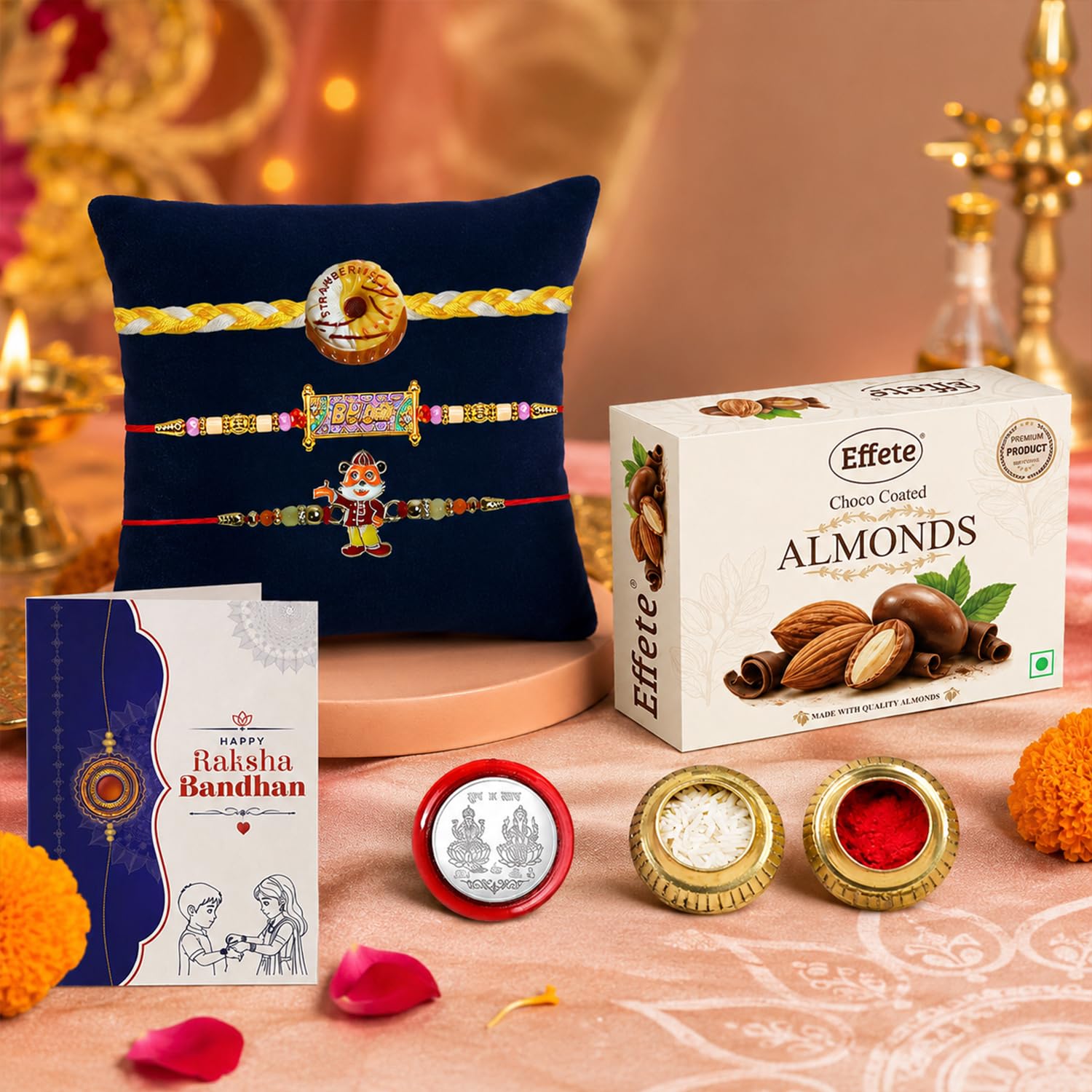 Brother Special Festive Rakhi for Brother with Chocolate Almonds 32gm, Pack of 7