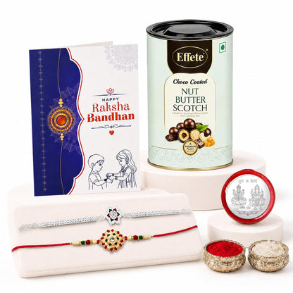 Flower Rakhi for Brother with Butter Scotch 96gm, Roli Tikka & Card, Pack of 6